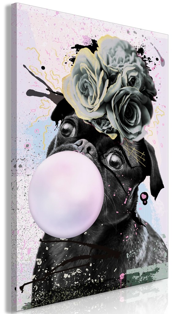 Artgeist Obraz - Pug With Bubble Gum (1 Part) Vertical Veľkosť: 60x90, Verzia: Premium Print