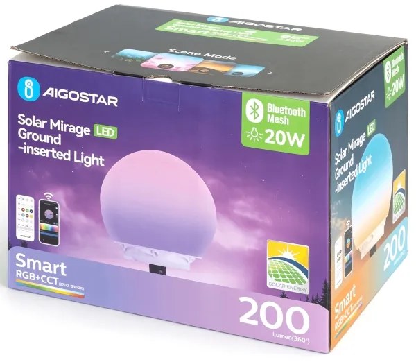 Aigostar-LED RGB stmievateľná vonkajšia lampa MESH 20W/3,7V 4000mAh 2700-6500K IP65 priemer 20 cm