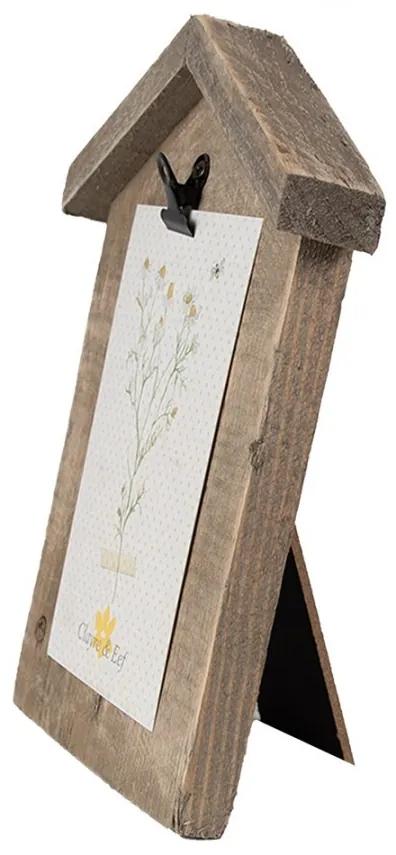 Hnedý antik drevený fotorámik domček s klipom Clipp - 17*3*21 cm / 10*15 cm