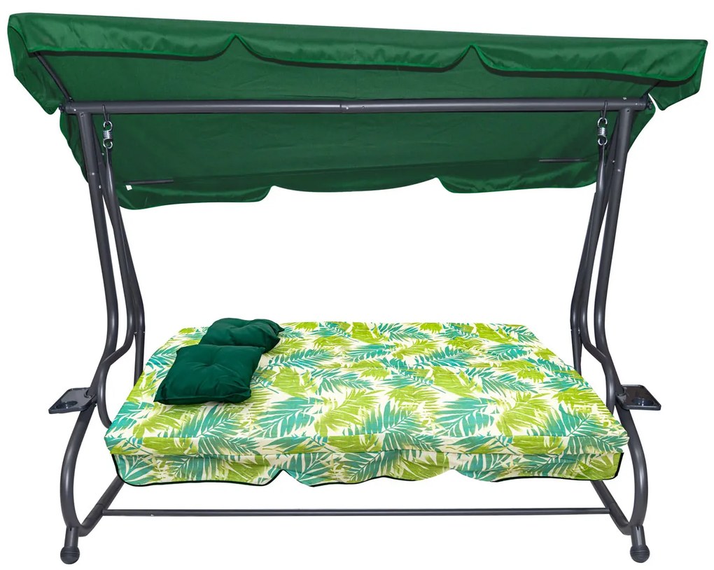 Záhradná hojdačka so strieškou, skladacia 2x1 so vzorom palmových listov