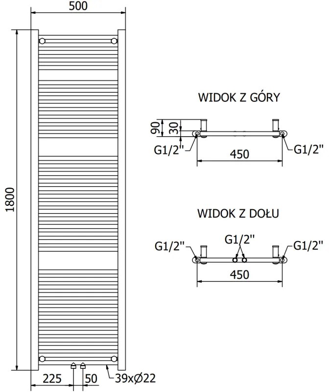 Mexen Mars, vykurovacie teleso 1800 x 500 mm, 814 W, čierna, W110-1800-500-00-70
