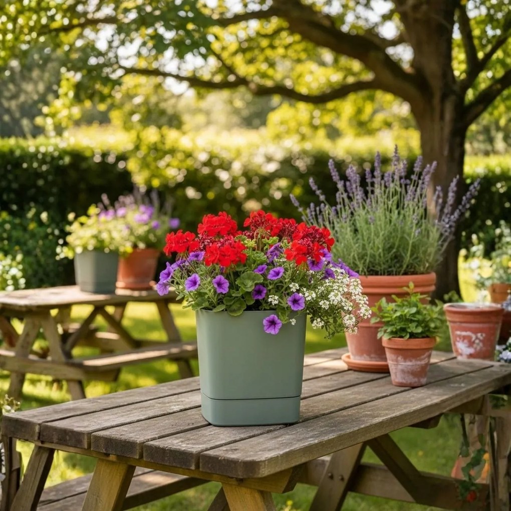 Plastový květináč s podmiskou Cubi 19x19 cm - výber z 6 prevedení