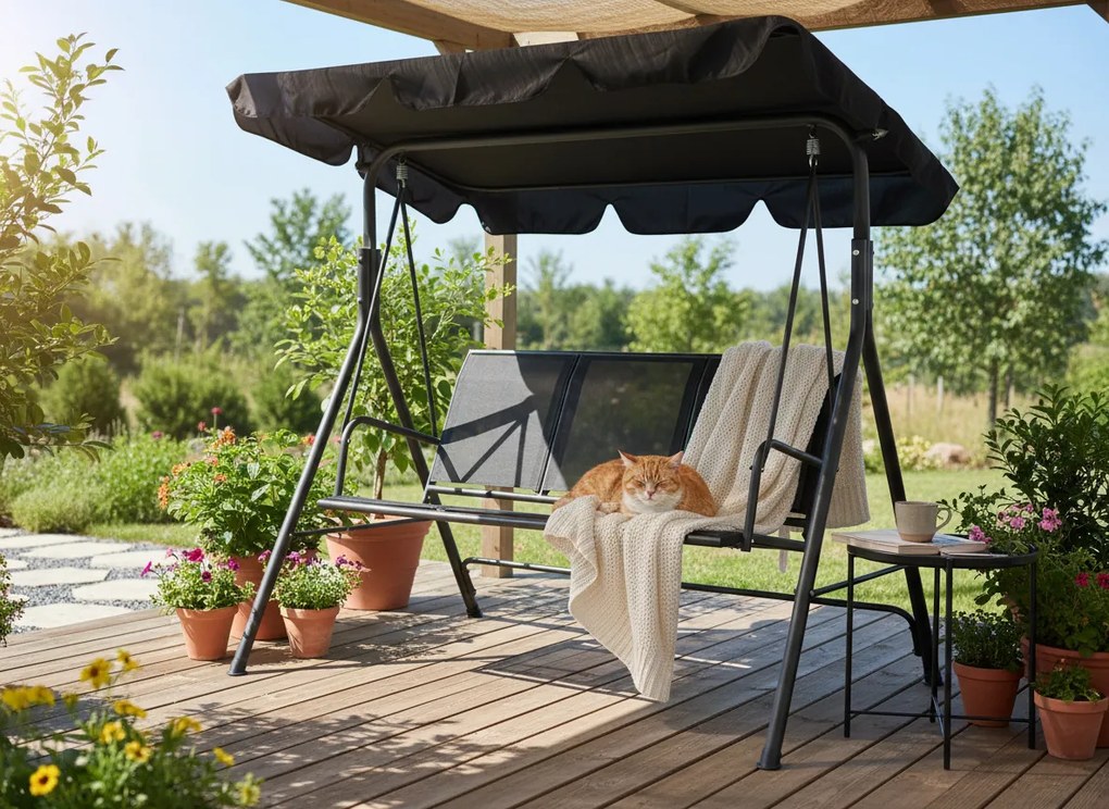 Garden Line ZÁHRADNÁ HOJDAČKA S TEXTILENE 170 x 110 x 153 cm ČIERNA