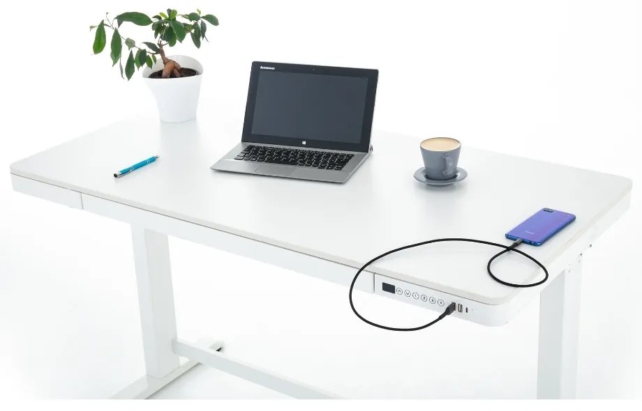 Výškovo nastaviteľný stôl OfficeTech 2, 120 x 60 cm, biela