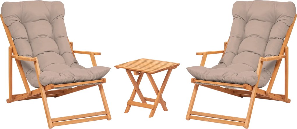 Sada zahradního nábytku Triol se stolem a dvěma lehátky z masivu hnědá