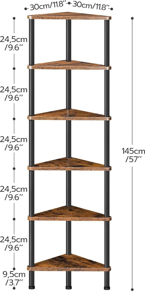 Rohový regál Vasagle Ebbi 30 cm hnědý/černý
