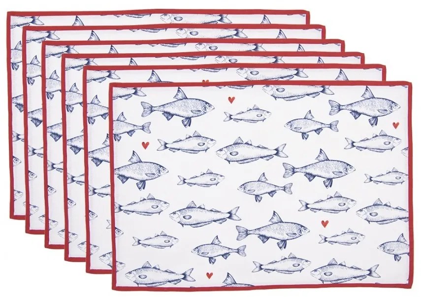 6ks modrobielé bavlnené prestieranie Sun Sea And Fish - 48*33 cm