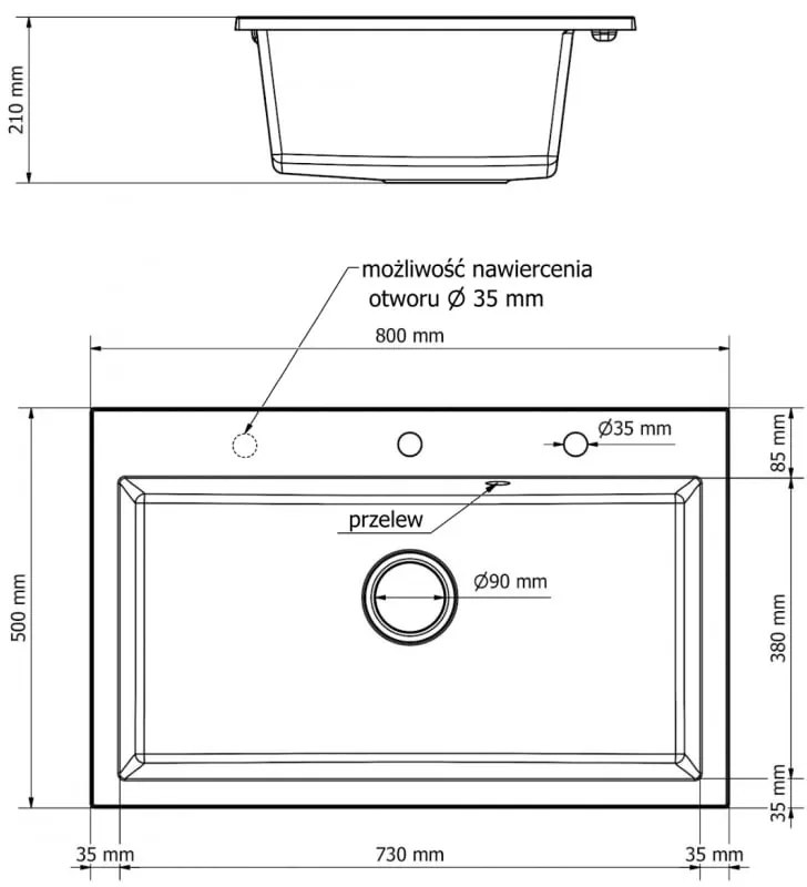 Mexen Elix, 1-korový granitový drez 800 x 500 mm, šedá, zlatý sifón, 6527801005-71-G