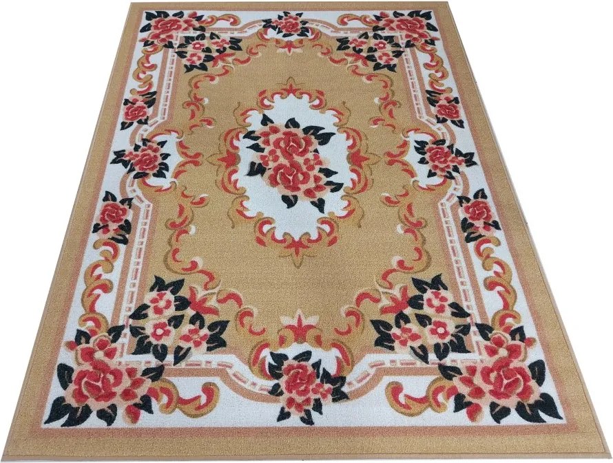 DY Horčicový koberec s kvetinovým vzorom Dynasty 01 Rozmer: 200x290 cm