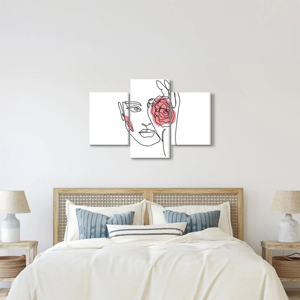 Obraz - Line art tvár s ružou (90x60 cm)