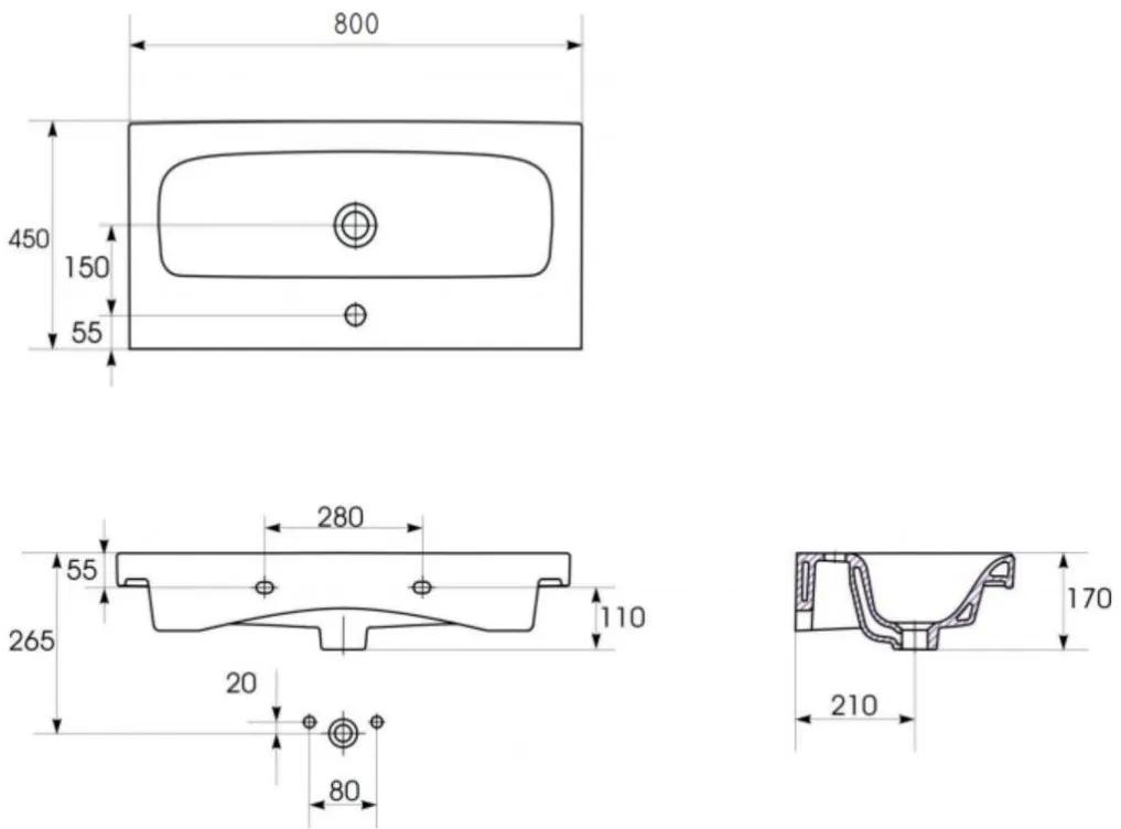 Cersanit Moduo SET, závesná skrinka 80x45x62 cm + umývadlo 80cm, antracitová matná, S801-487-DSM