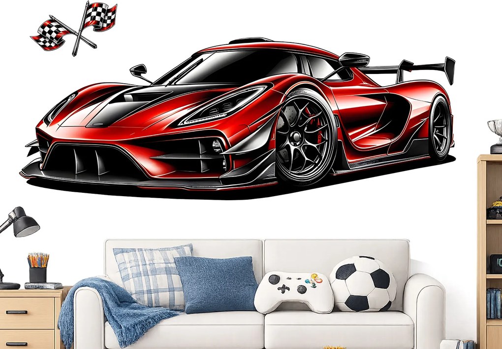 Červený superšport textilní prelepiteľná nálepka na stenu hárok 47 x 17 cm