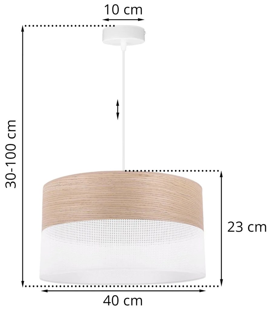 Závesné svietidlo Wood, 1x béžová dubová dýha/biele PVC tienidlo, (fi 40cm)