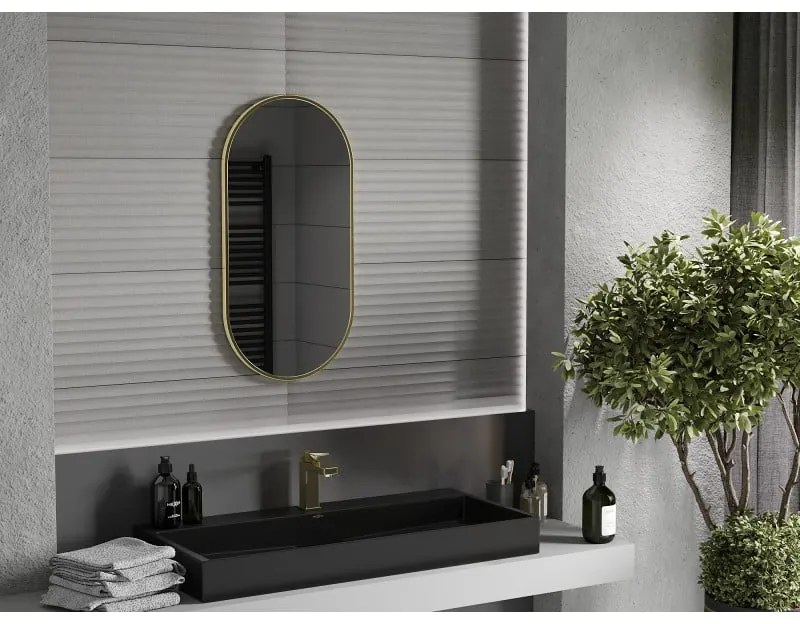 Mexen Loft, oválne kúpeľňové zrkadlo 80 x 40 cm, farba rámu zlatá lesklá, 9851-080-040-000-50