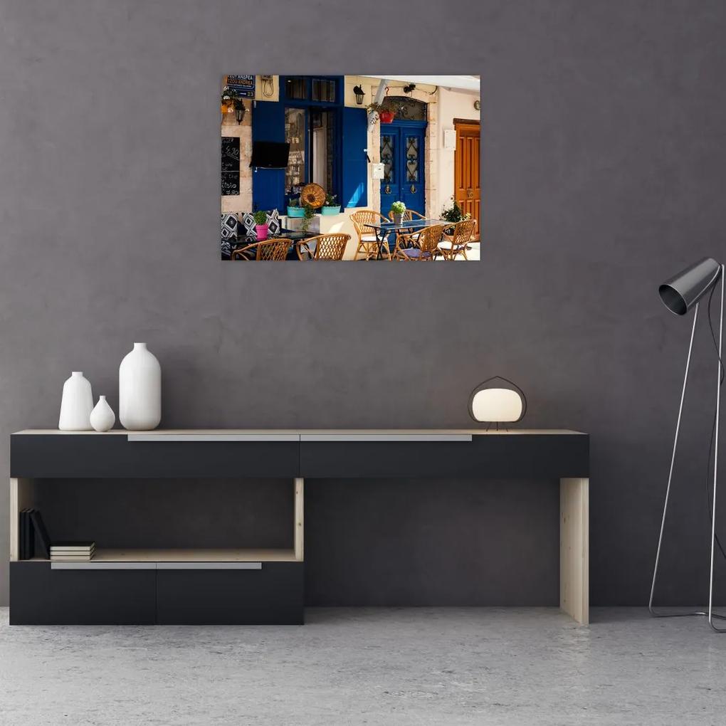 Sklenený obraz - Grécke posedenie (70x50 cm)