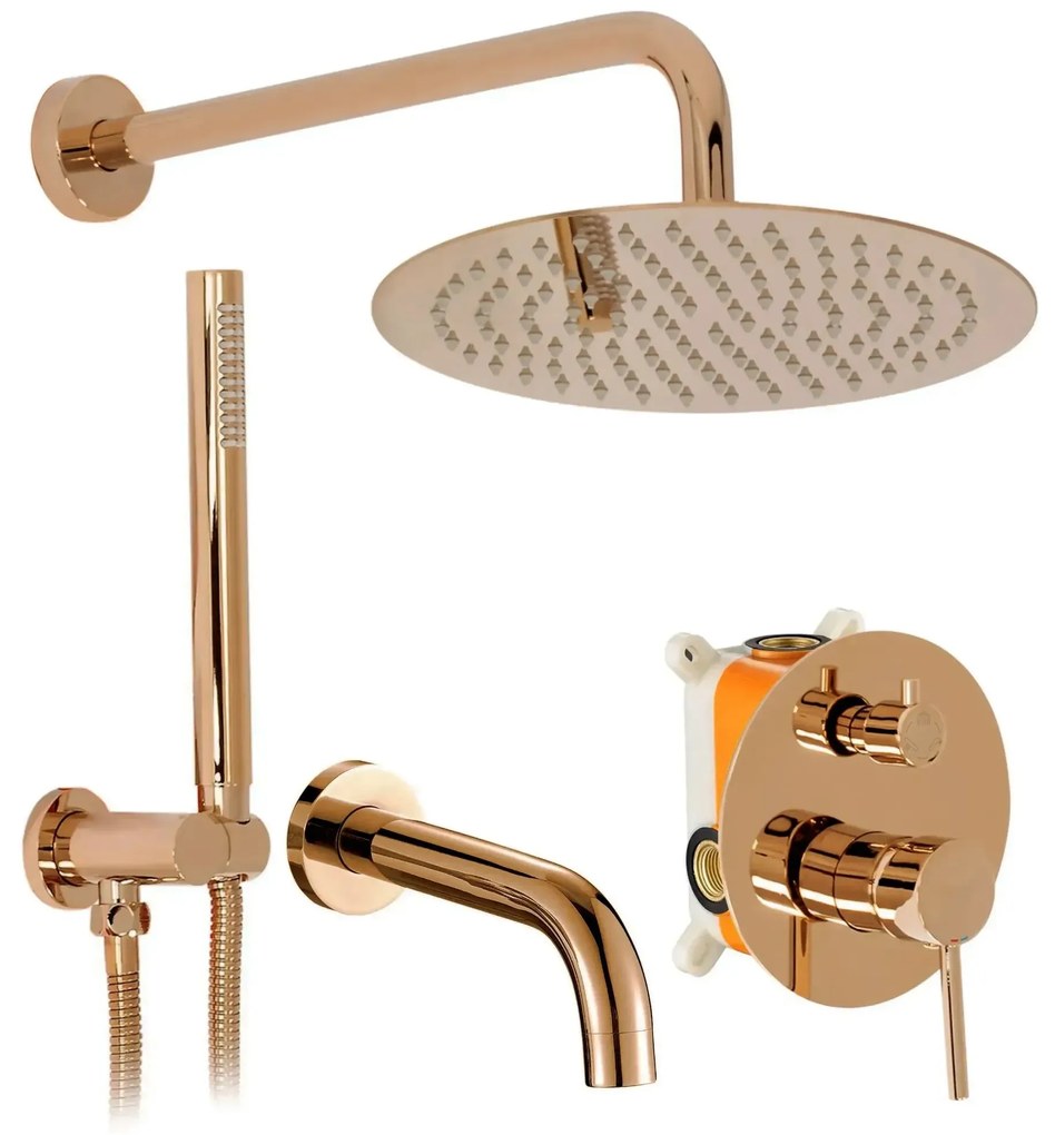 Rea Lungo, podomietková sprchová súprava s vaňovou výlevkou + box, medená lesklá, REA-P7998