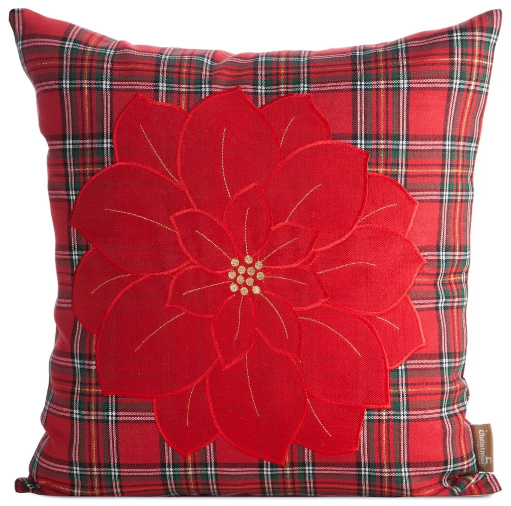 VIANOČNÁ DEKORAČNÁ OBLIEČKA NA VANKÚŠ POINSETTIA 45X45 CM VZOROVANÁ