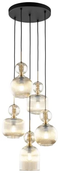 Luster na lanku SOPHIA 5xE14/10W/230V čierna/dýmová béžová