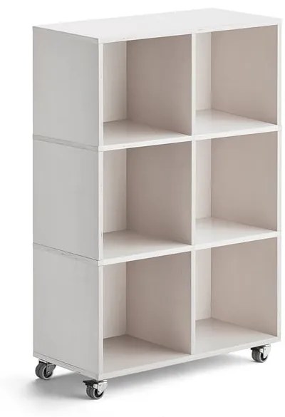 Drevená úložná skriňa RICO, s kolieskami, 6 priehradiek, Š 800 mm, biela