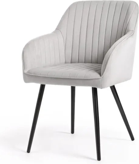 Sada štyroch jedálenských stoličiek FLORENCE zamatové, sivé / čierne nohy (4 ks)