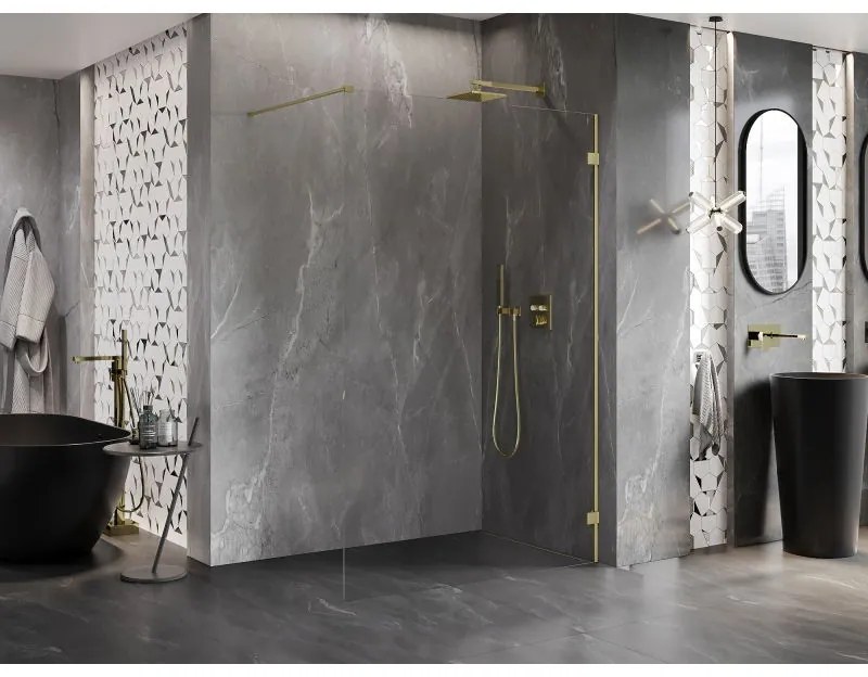 Mexen Lunar sprchová stena pravá 120 x 200 cm, 8mm číre sklo, zlatá matná, 830-120-000-55-00-P