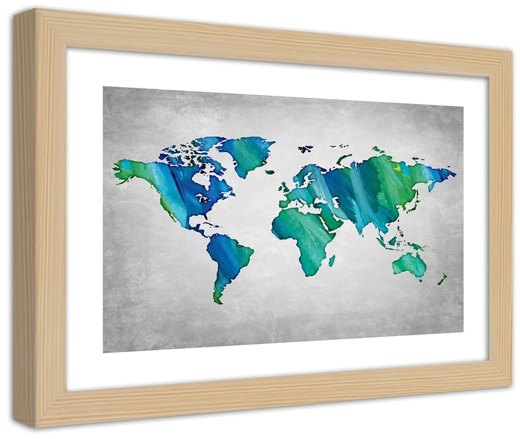 Gario Plagát Farebná mapa sveta na betóne Farba rámu: Bez rámu, Rozmery: 60 x 40 cm