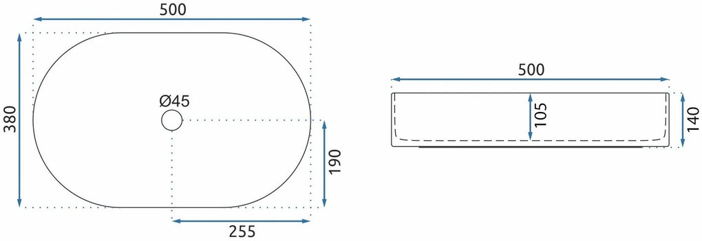 Rea Nadia, umývadlo na dosku 500x380x120 mm, imitácia kameňa - Black Stone, REA-U9240