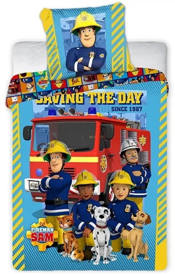 Obliečky do detskej postieľky Požiarnik Sam - motív Saving the day - 100% bavlna - 40 x 60 cm + 100 x 135 cm