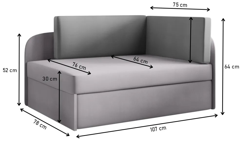 Detská rozkladacia pohovka MILO, 107x64x78, bajka 47/casablanka 19, ľavá