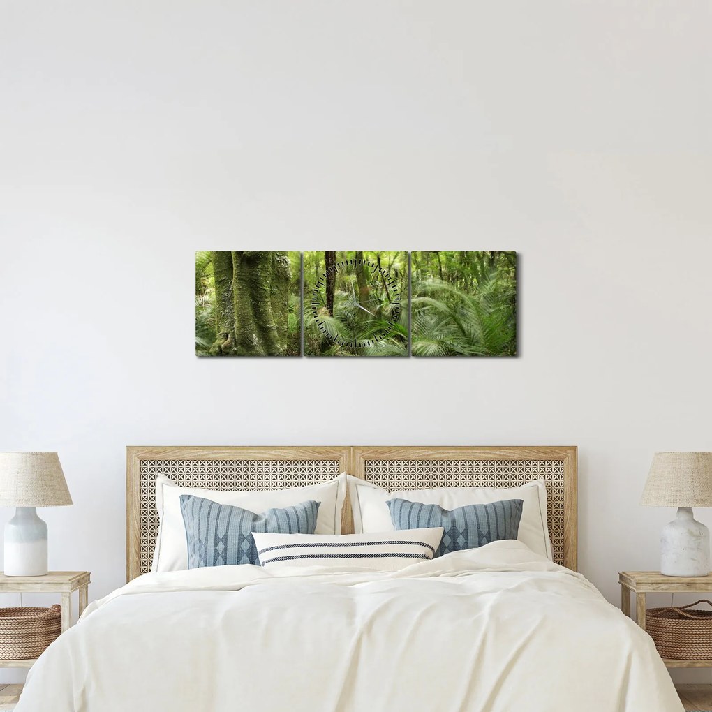 Obraz Tropický dažďový prales (s hodinami) (90x30 cm)