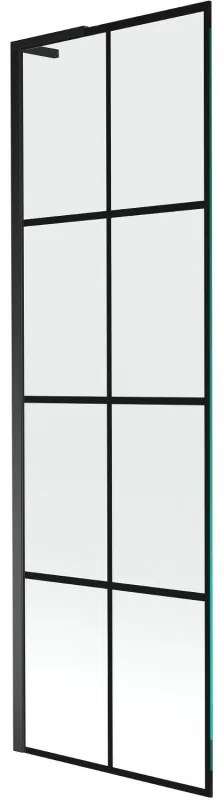 Mexen Next L, 1-krídlová vaňová zástena 60 x 150 cm, 6mm číre sklo-čierny vzor, čierny profil, 895-060-000-03-77-70