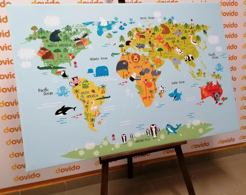 Obraz detská mapa sveta so zvieratkami - 60x40