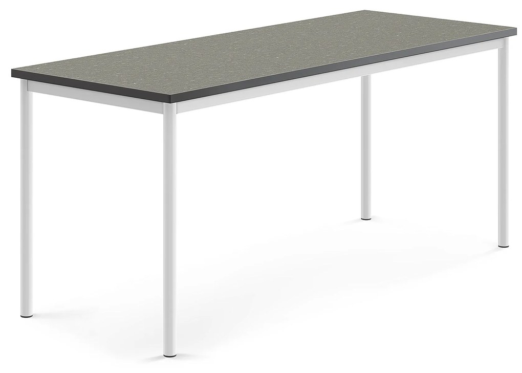 Stôl SONITUS, 1800x700x760 mm, linoleum - tmavošedá, biela