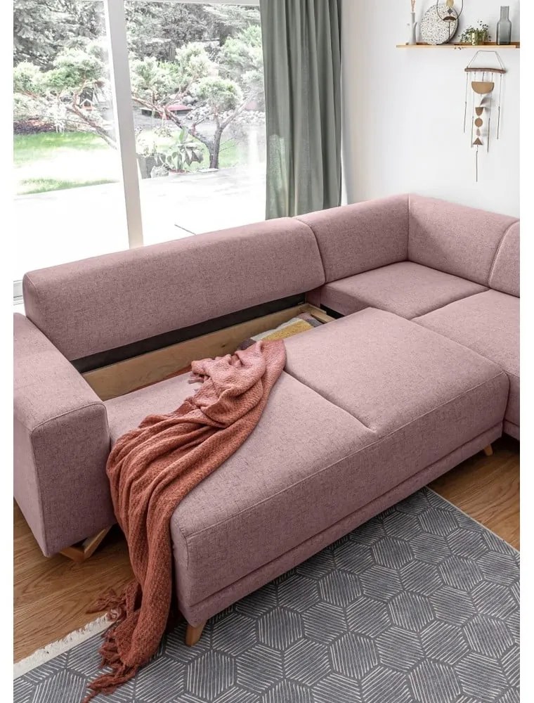 Ružová rozkladacia/s úložným priestorom rohová pohovka (pravý roh/do L) Classy Sophie – Miuform