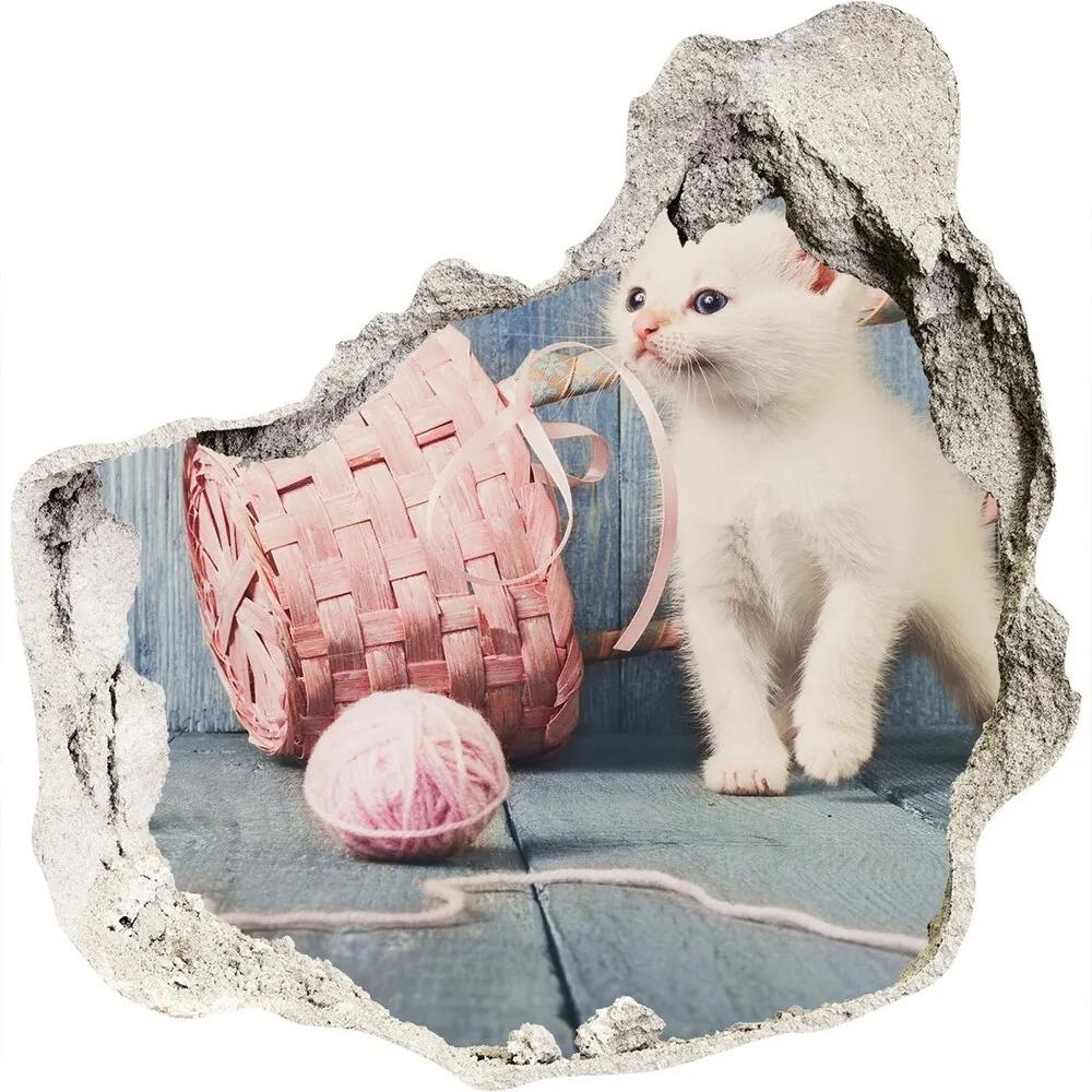 Fototapeta diera na stenu 3D Biela mačka a klbka nd-p-163933928