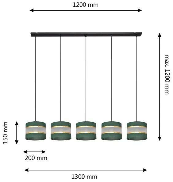 Luster na lanku HELEN 5xE27/15W/230V zelená/zlatá