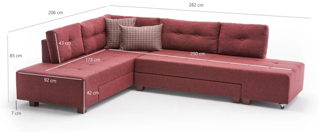 Rohová rozkladacia pohovka Manama bordó II ľavá