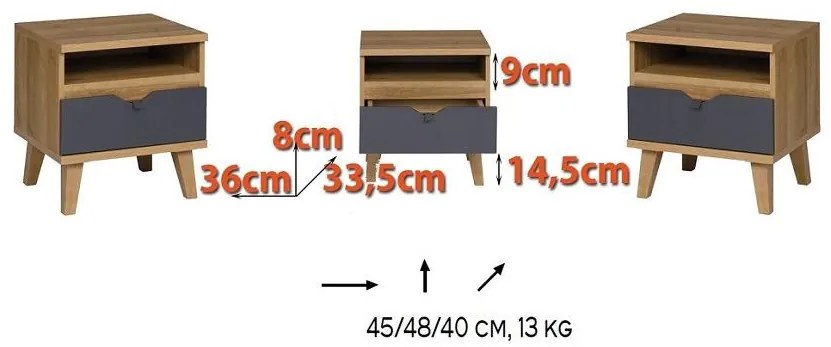 Nočný stolík Mimone NS (dub zlatý + grafit). Akcia -20%. Vlastná spoľahlivá doprava až k Vám domov. 1051788