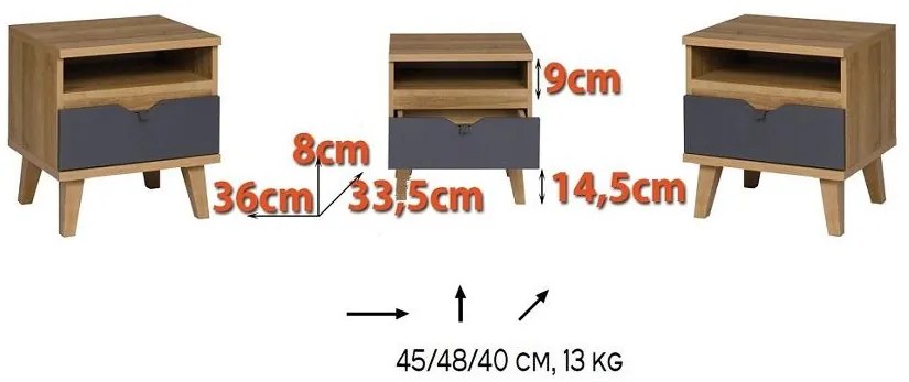 Nočný stolík Mimone NS (dub zlatý + grafit). Akcia -21%. Vlastná spoľahlivá doprava až k Vám domov. 1051788