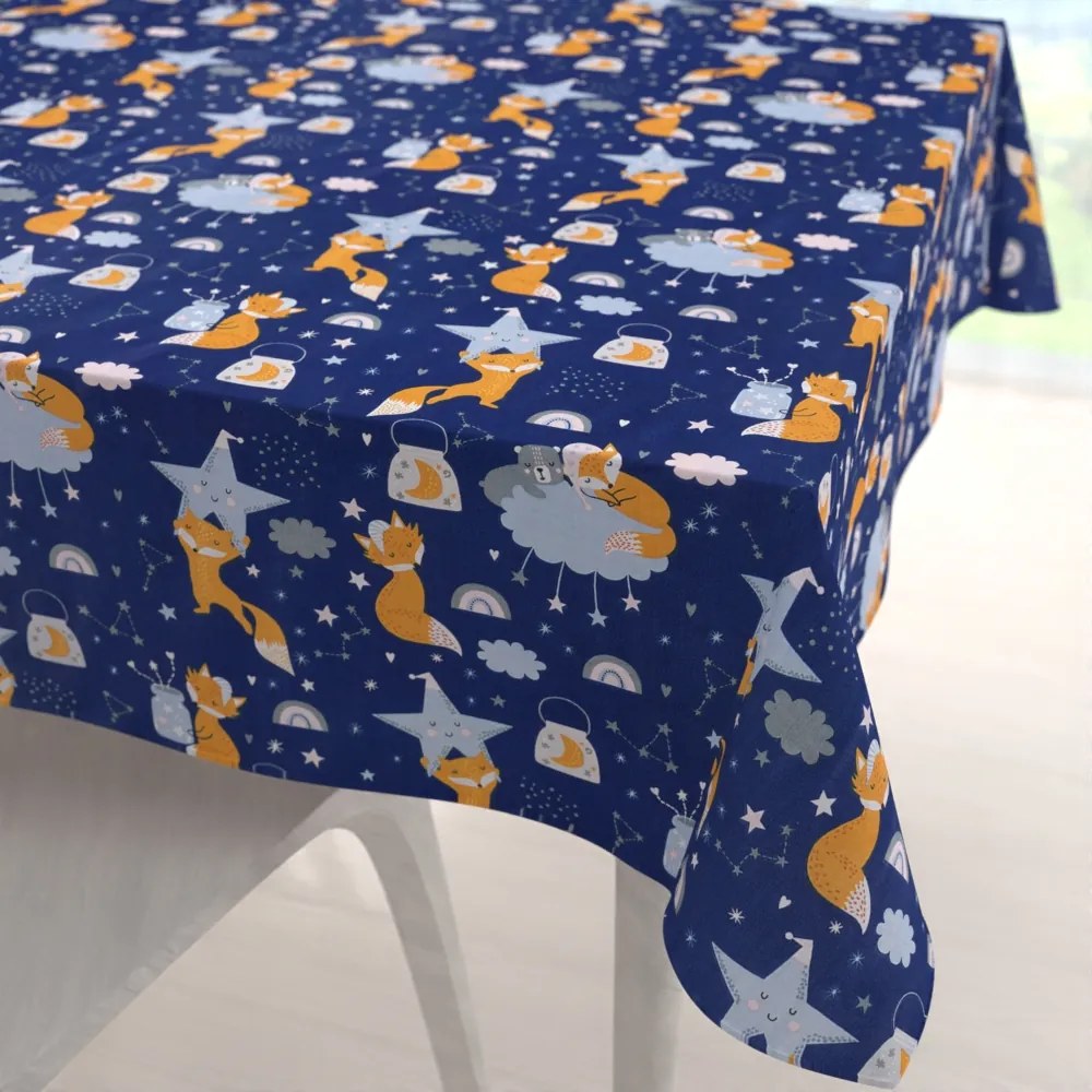 Biante Detský bavlnený štvorcový obrus Sandra SA-281 Líšky na večernej oblohe 70x70 cm