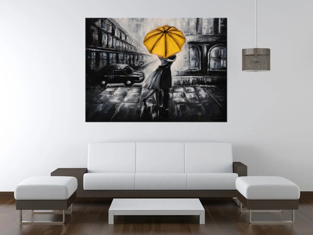 Gario Ručne maľovaný obraz Žltý bozk v daždi Rozmery: 120 x 80 cm