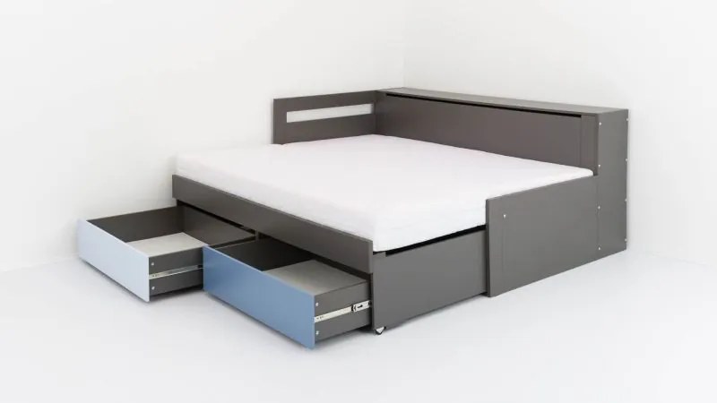 Drevona, posteľ REA CROBAT, s úložným priestorom a perinákom, graphite