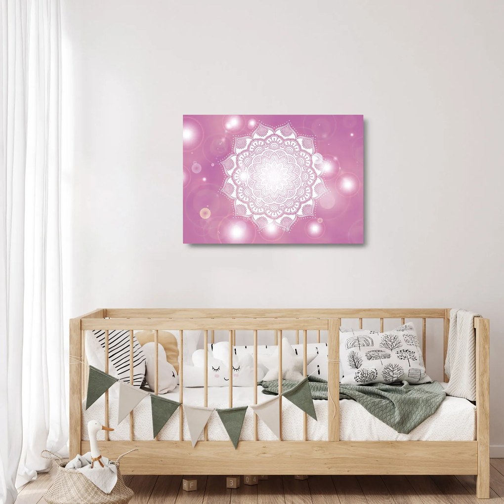 Sklenený obraz mandaly v ružovom pozadí (70x50 cm)