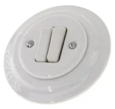 Bohemia-Design - Porcelánový retro dvojitý vypínač s rámčekom č. 5 biely