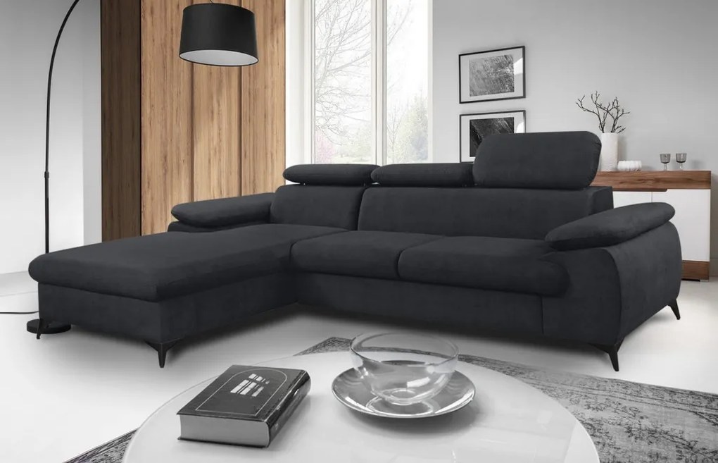 Rohová sedacia súprava Scala, antracitová šedá látka, ľavý roh