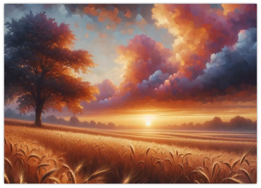 Obraz – Západ slnka na poli (70x50 cm)