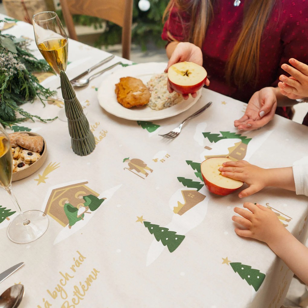 Goldea vianočný hranatý obrus 100% bavlnené plátno - pásli ovce valaši 120 x 120 cm