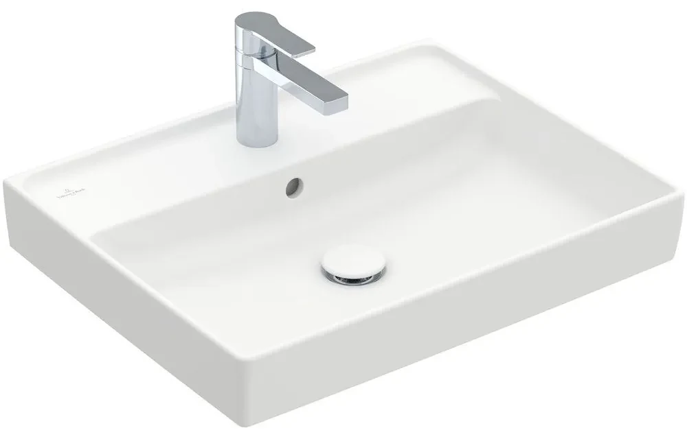 VILLEROY &amp; BOCH Collaro závesné umývadlo s otvorom, s prepadom, 600 x 470 mm, Stone White, s povrchom CeramicPlus, 4A3360RW