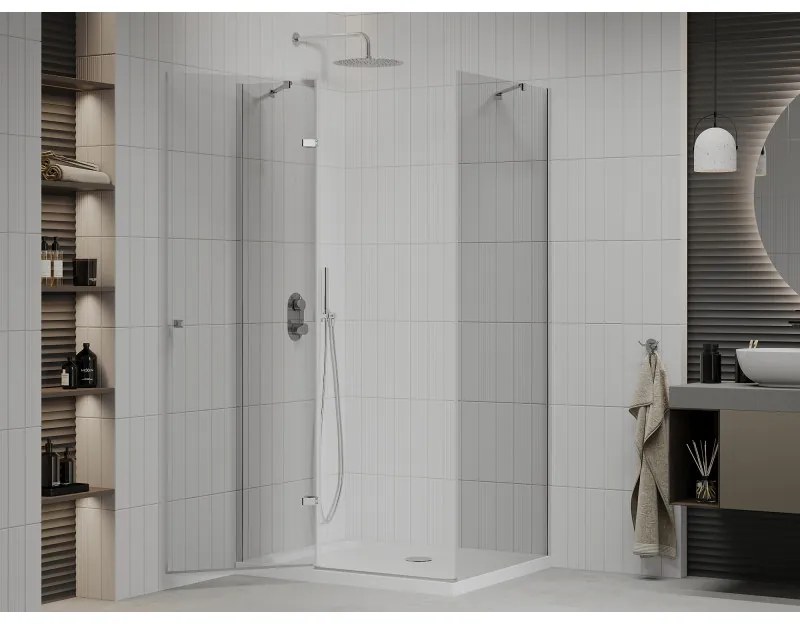 Mexen Roma, sprchovací kút 90 (dvere) x 100 (stena) cm, 6mm číre sklo, chrómový profil + slim sprchová vanička 5cm, 854-090-100-01-00-4010