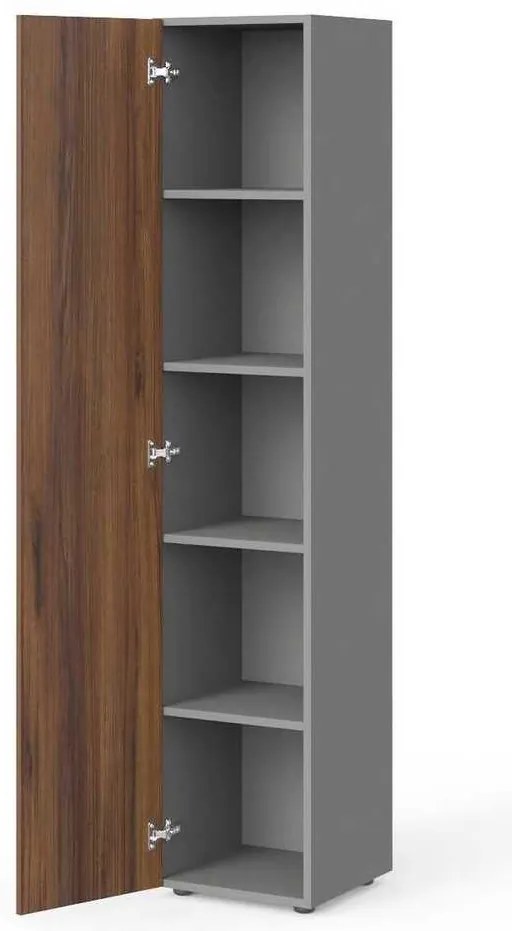 Vysoká skriňa Manager 39,9 x 42,2 x 196,5 cm, ľavá, orech warmia / sivá